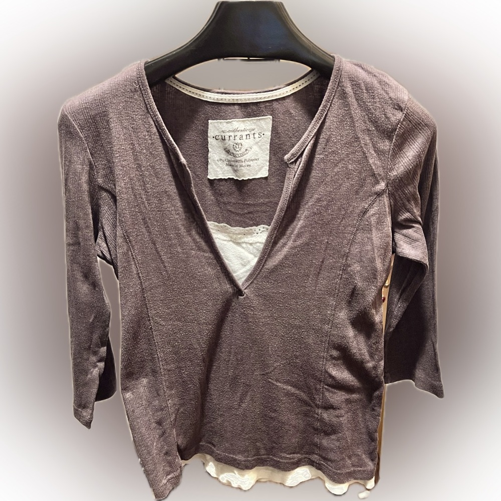 Currants Faux Layered Brown and Cream Shirt